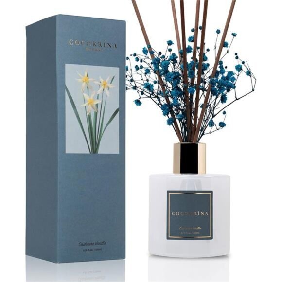 Premium Reed Diffuser Set Preserved Baby's Breath Cotton Stick Cashmere Vanilla‎ - Picture 1 of 7